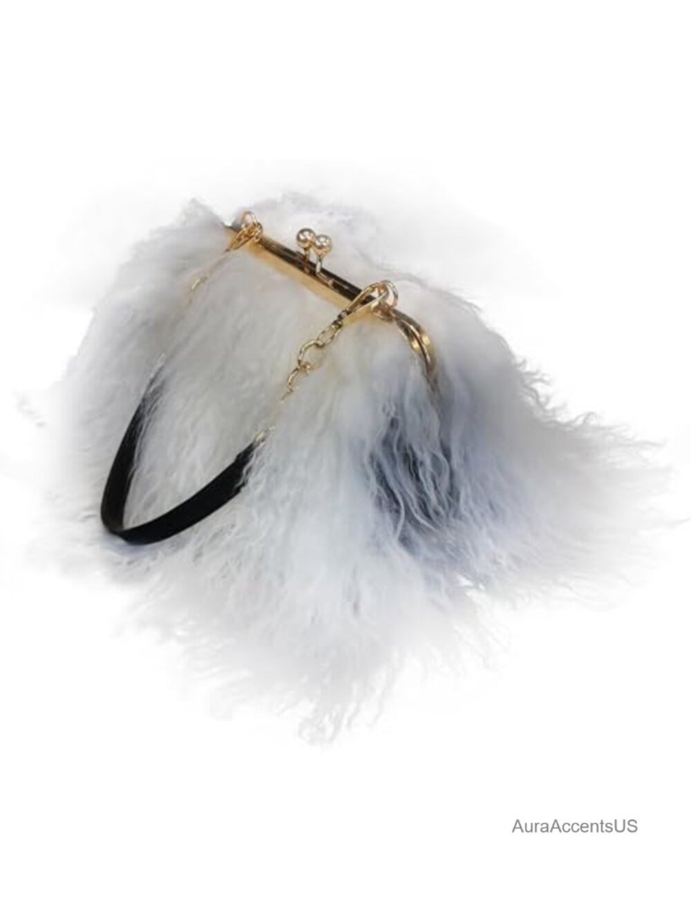 White Wool Clutch with Gold Kiss-Lock Clasp and Convertible Leather Straps
